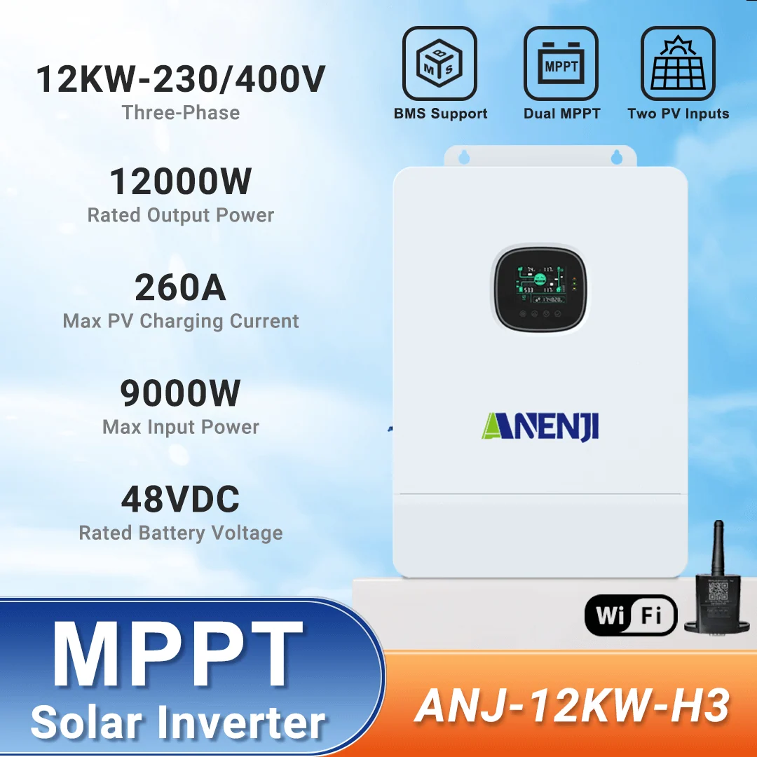 Anenji Hybrid-Wechselrichter, 12 kW, 48 V, 3 Phasen, bis zu 6 Stk. parallel dazu WLAN — фото 3