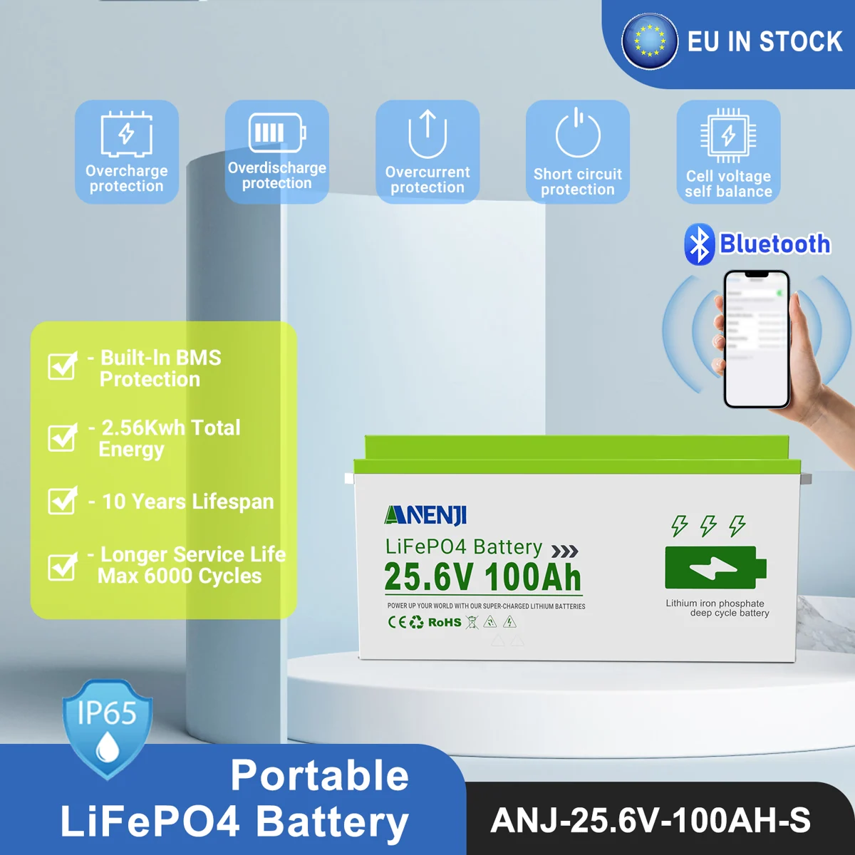 Anenji акумулятор LiFePO4, 25,6 В, 100 А·год, 2,56 кВт·год — фото 2