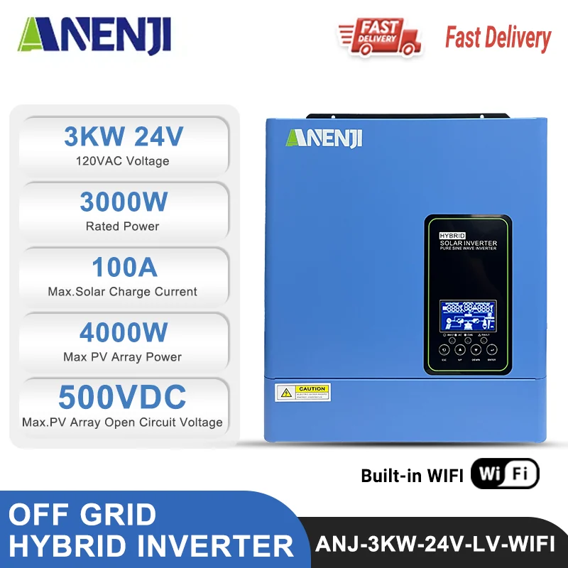 Anenji hybrid inverter, 3 kW, 24 V, parallel, Wi-Fi — фото 2