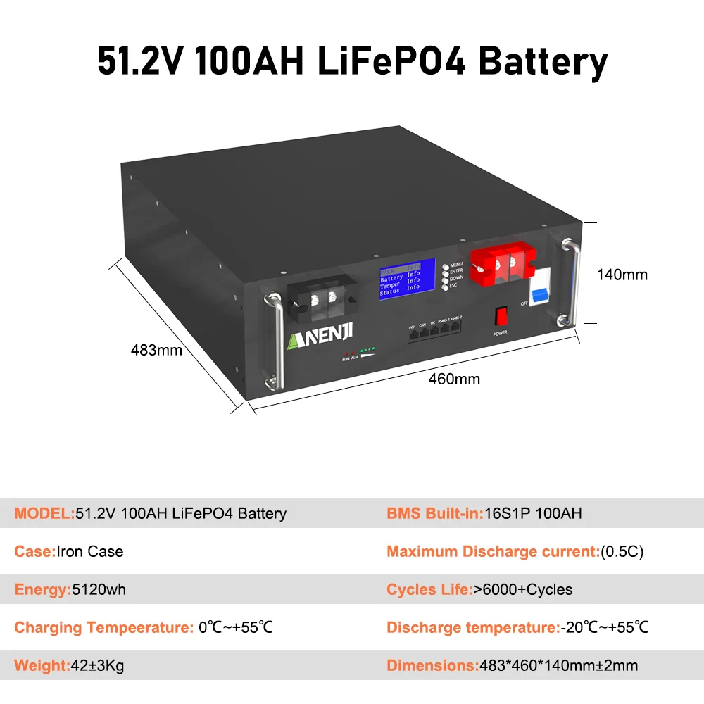 Anenji LiFePO4-Akku (Rack), 48 V, 100 Ah, 5 kWh, BMS — фото 4