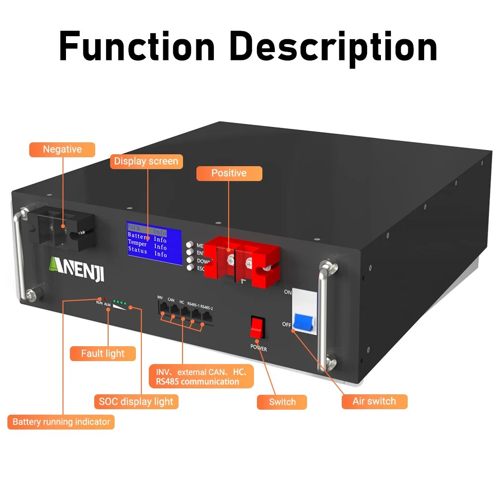 Anenji LiFePO4-Akku (Rack), 48 V, 100 Ah, 5 kWh, BMS — фото 6