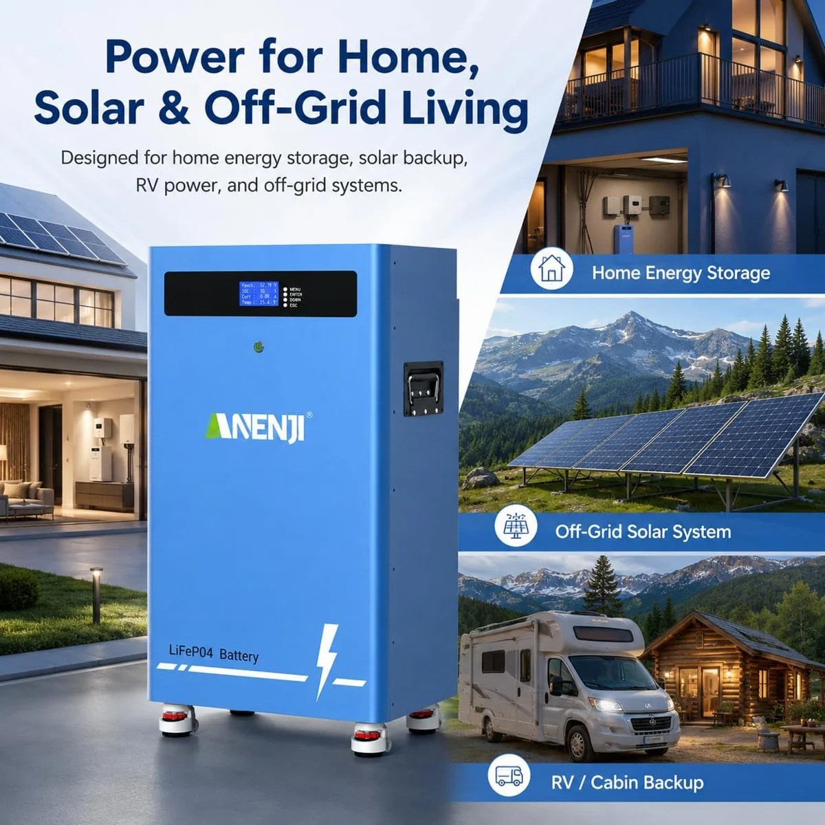 Anenji LiFePO4 battery, 51.2V, 300Ah, 16kWh, Bluetooth, BMS — фото 2