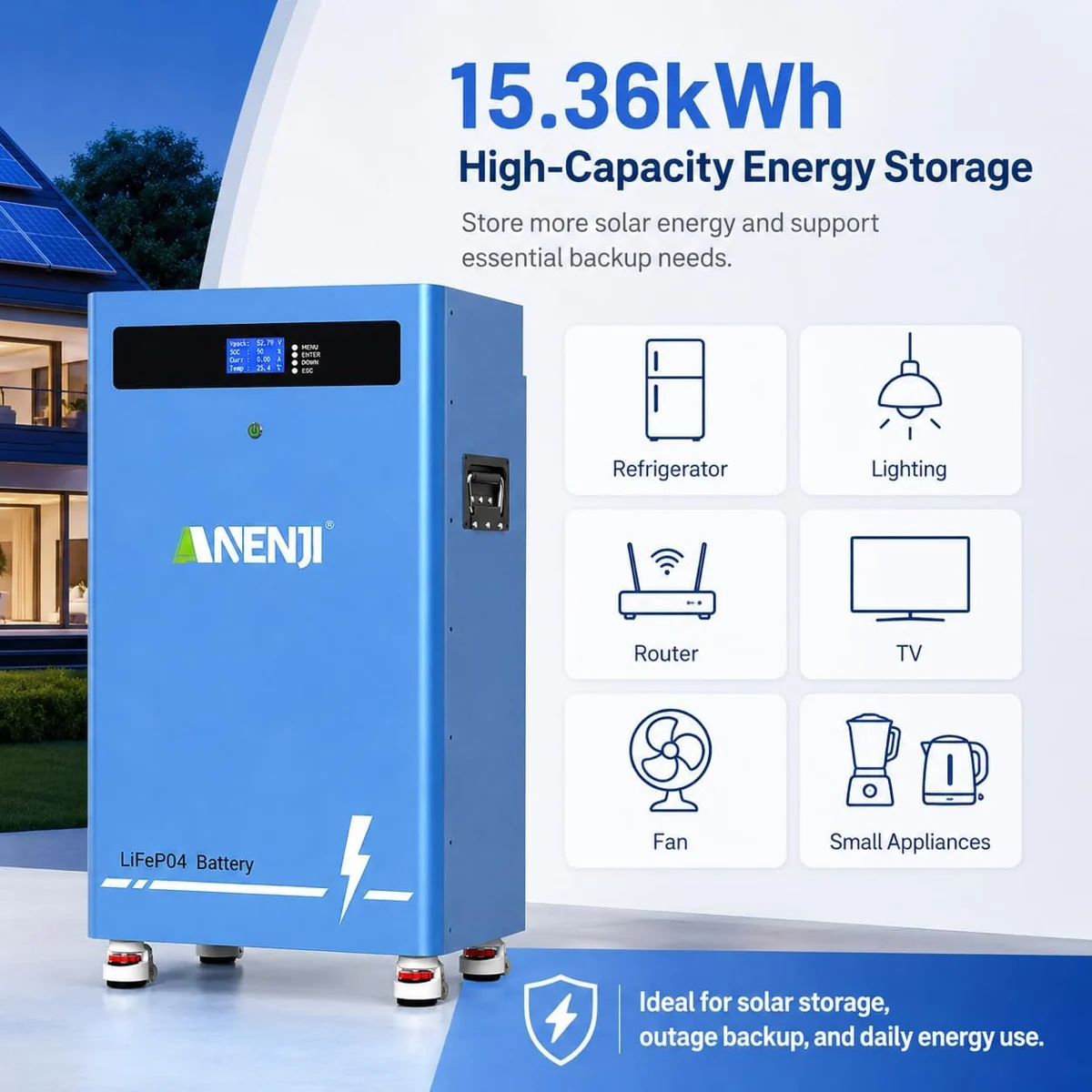 Anenji LiFePO4 battery, 51.2V, 300Ah, 16kWh, Bluetooth, BMS — фото 3