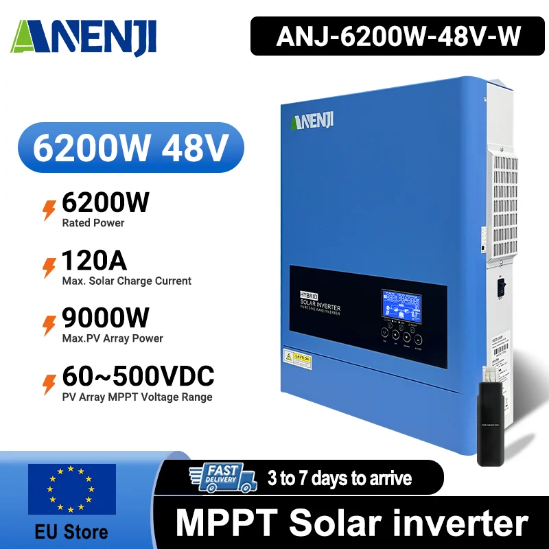 Anenji Hybrid Inverter, 6.2kW, 48V, 2 Outputs, Wi-Fi — фото 2