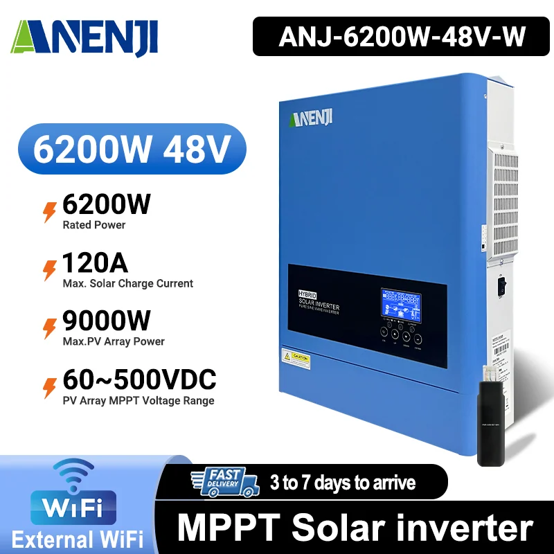 Anenji Hybrid Inverter, 6.2kW, 48V, 2 Outputs, Wi-Fi — фото 3