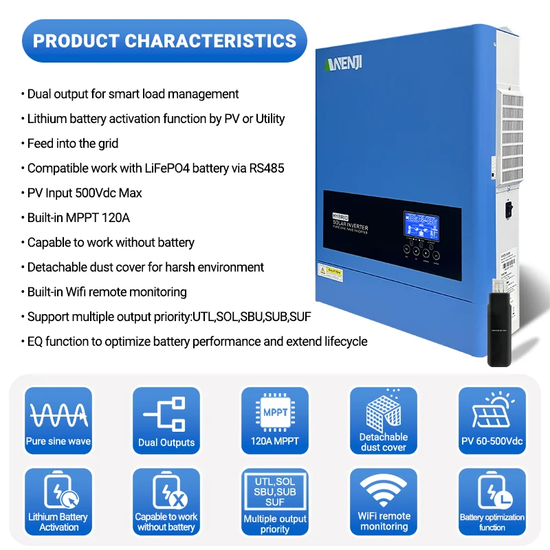 Anenji Hybrid Inverter, 6.2kW, 48V, 2 Outputs, Wi-Fi — фото 4