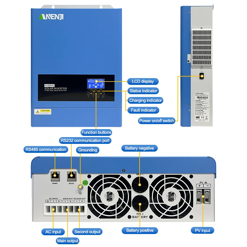 Anenji Hybrid Inverter, 6.2kW, 48V, 2 Outputs, Wi-Fi — фото 5