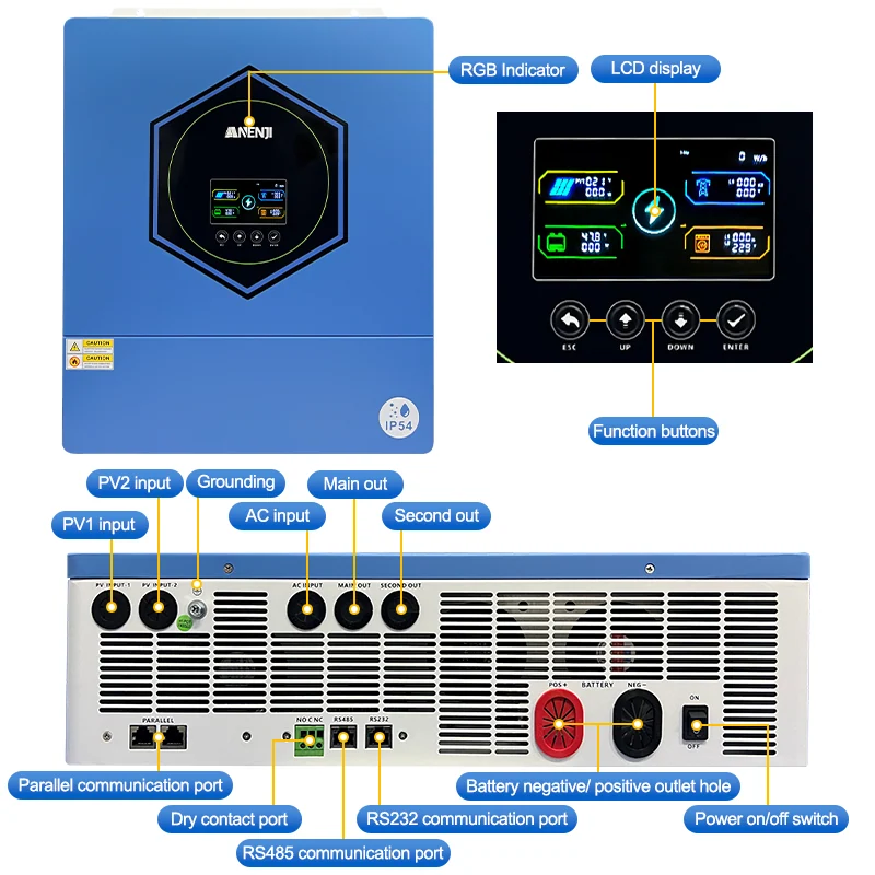 Anenji hybrid inverter, 11 kW, 48 V, IP54, up to 6 pcs. in parallel, Wi-Fi — фото 7