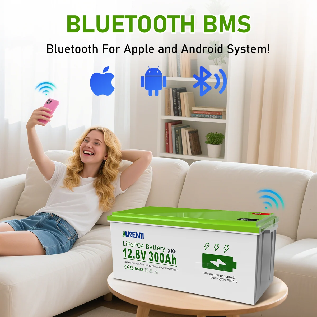 Anenji LiFePO4 Battery 12.8V 300Ah 3.84kWh Bluetooth — фото 3