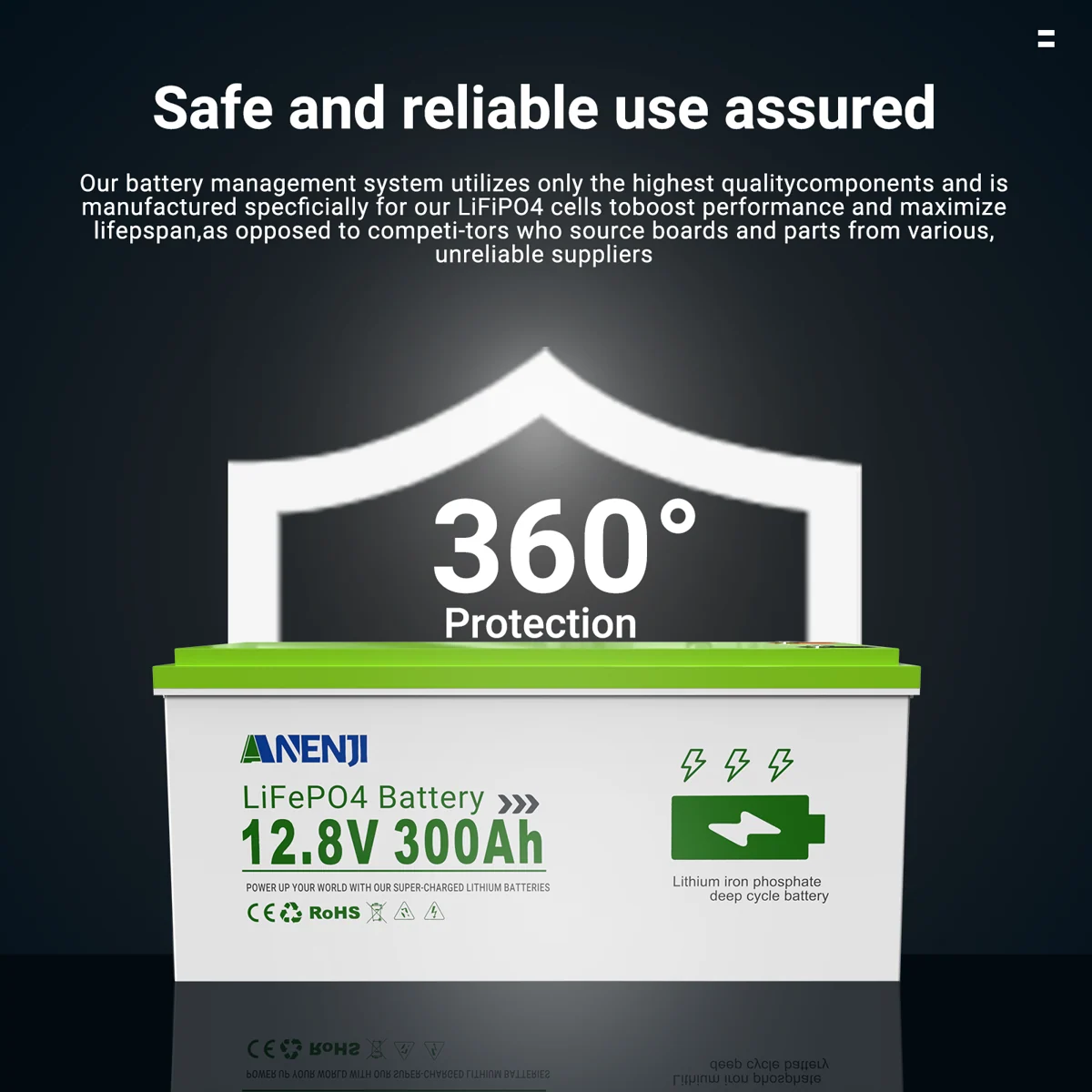 Anenji LiFePO4 Battery 12.8V 300Ah 3.84kWh Bluetooth — фото 4