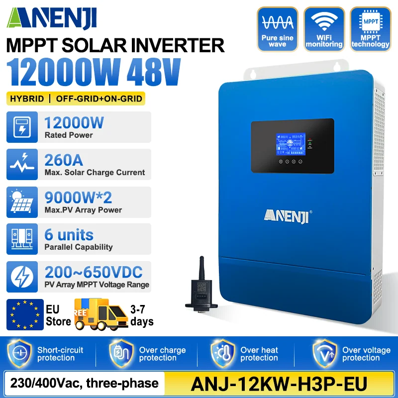 Anenji Hybrid-Wechselrichter, 12 kW, 48 V, 3 Phasen, bis zu 6 Stk. parallel, WLAN (2) — фото 2