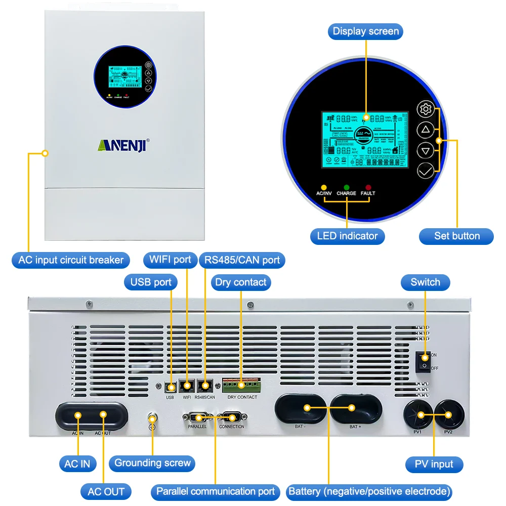 Anenji hybrid inverter, 12 kW, 48 V, split phase, up to 6 pcs. in parallel — фото 3