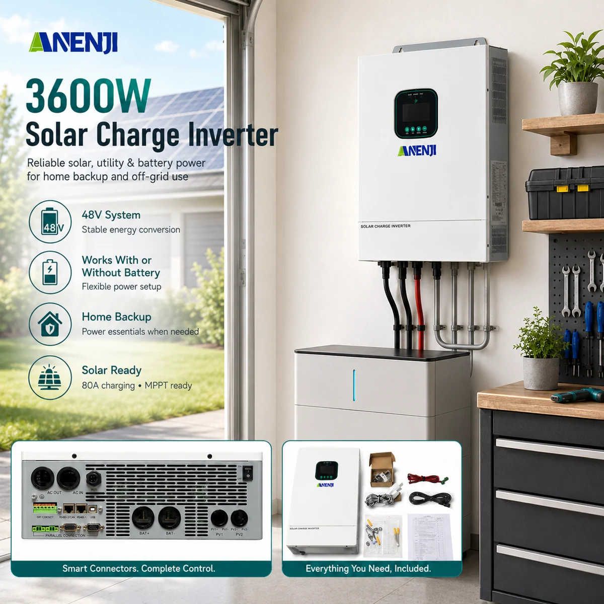 Anenji AIO system (inverter + MPPT), 3.6 kW, 48 V, Wi-Fi — фото 8