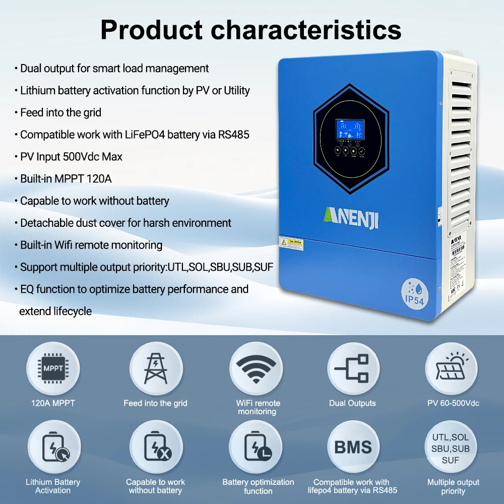 Anenji Hybrid Inverter 4.2kW ​​24V IP54 2 Outputs Wi-Fi — фото 4