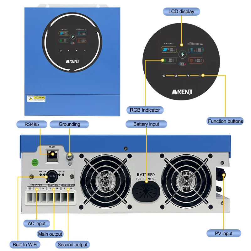 Anenji Hybrid Inverter 5kW 48V 2 Outputs Parallel Wi-Fi — фото 5