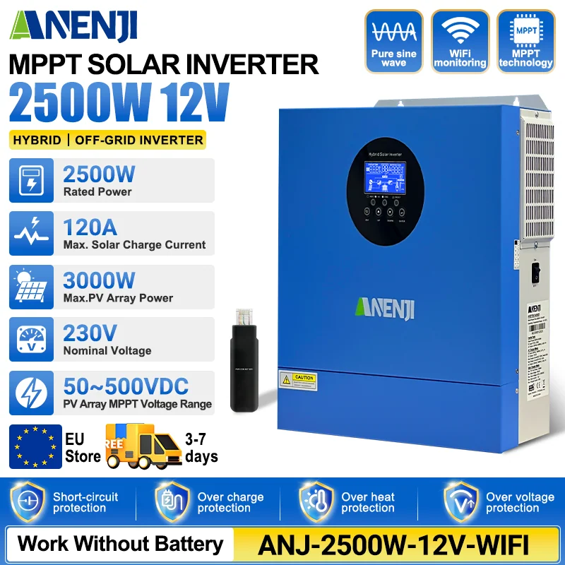 Anenji Hybrid-Wechselrichter, 2,5 kW, 12 V, parallel, WLAN — фото 2