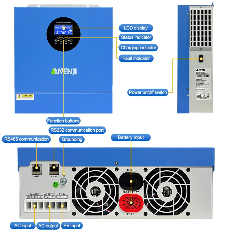 Anenji Hybrid-Wechselrichter, 2,5 kW, 12 V, parallel, WLAN — фото 5