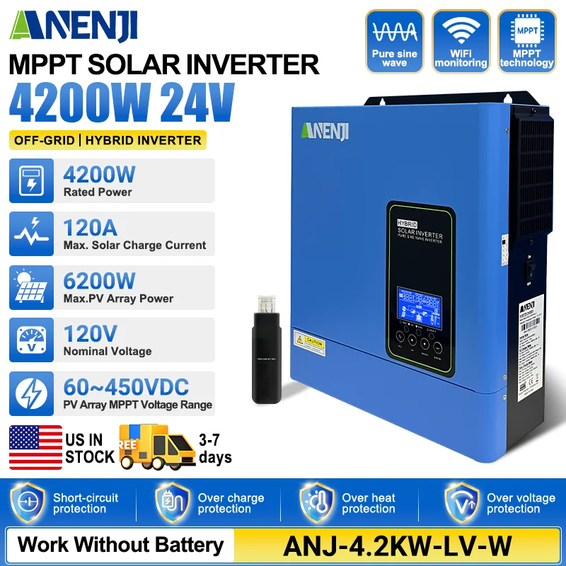 Anenji Hybrid-Wechselrichter 4,2 kW 24 V paralleles WLAN (ANJ-4.2KW-LV-W) — фото 2