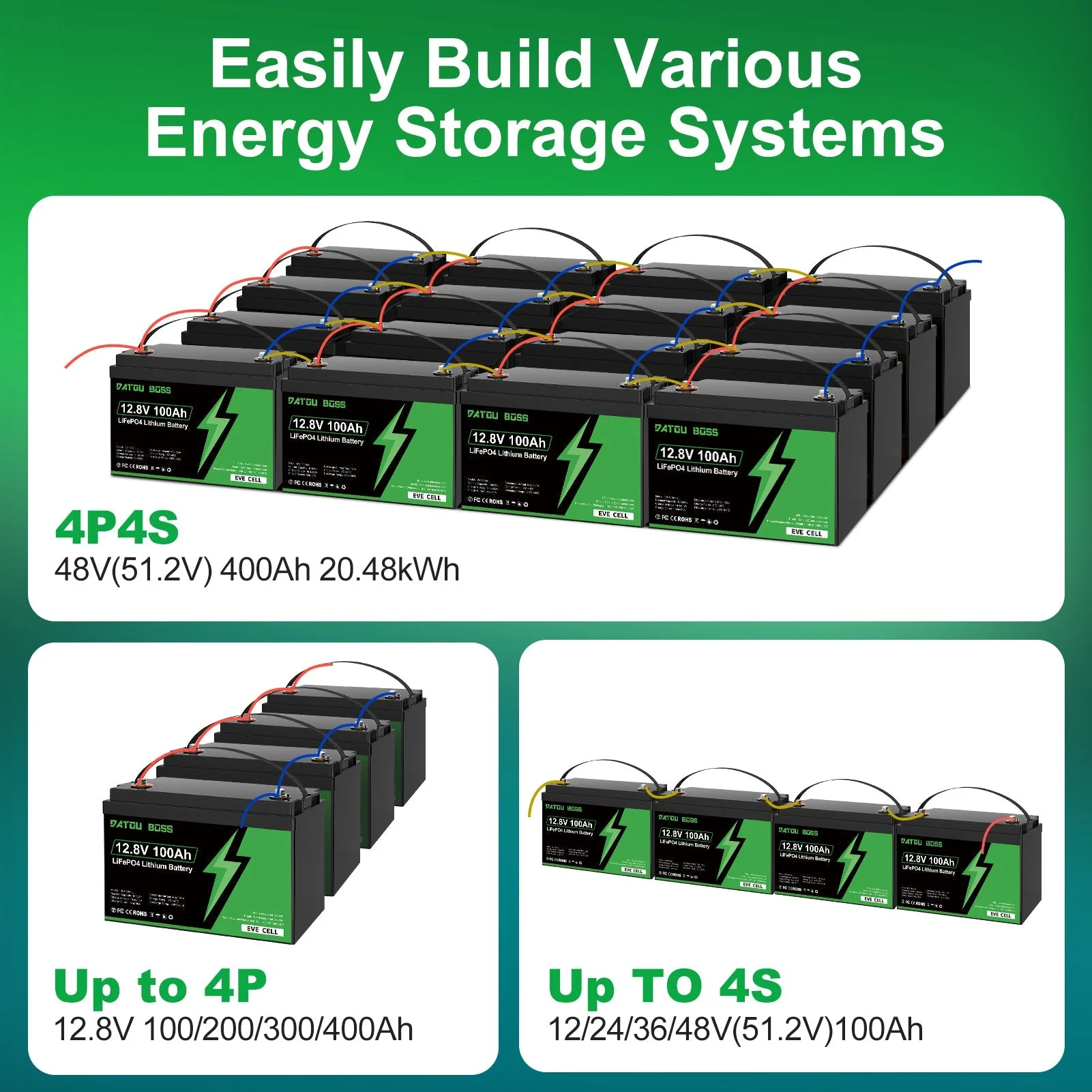 DATOUBOSS EVE Cells 12V 100Ah LiFePO4 батарея, 100A BMS, 4000+ глубоких циклов — фото 8