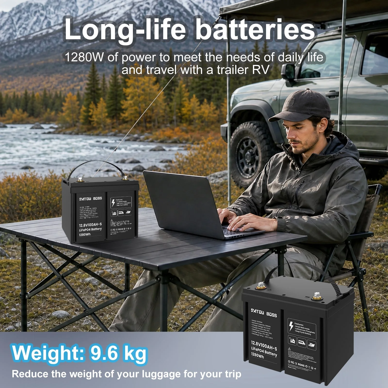 DATOUBOSS 12V 100Ah LiFePO4 Batterie mit 100A BMS Deep Cycle Batterie für RV Solar Home System — фото 9