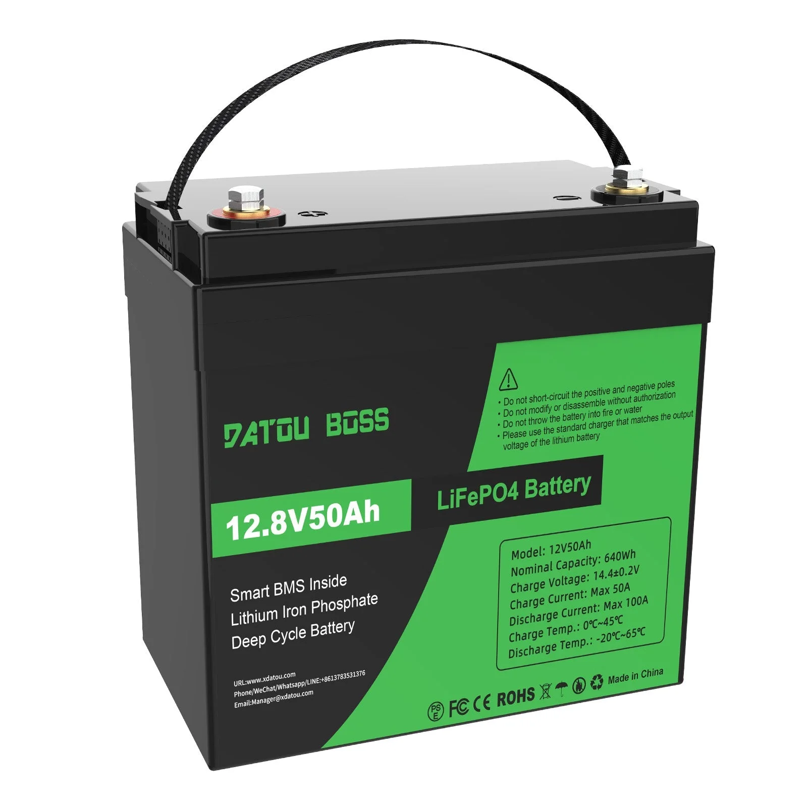 DATOUBOSS 12V 50Ah LiFePO4 Battery with 50A BMS Deep Cycle, Lithium Battery for RV, Solar, Home Energy Storage & Standalone Power System