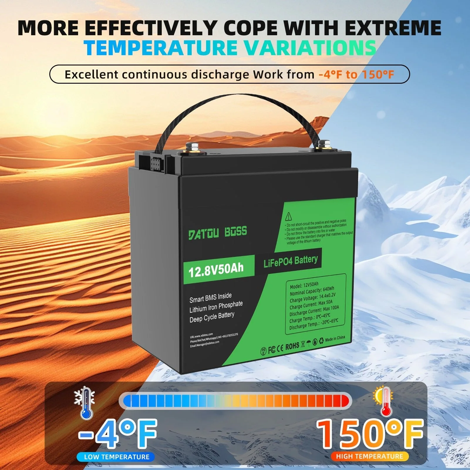 DATOUBOSS 12V 50Ah LiFePO4-Batterie mit 50A BMS Deep Cycle, Lithiumbatterie für Wohnmobil, Solar, Energiespeicherung zu Hause und eigenständiges Stromsystem — фото 4