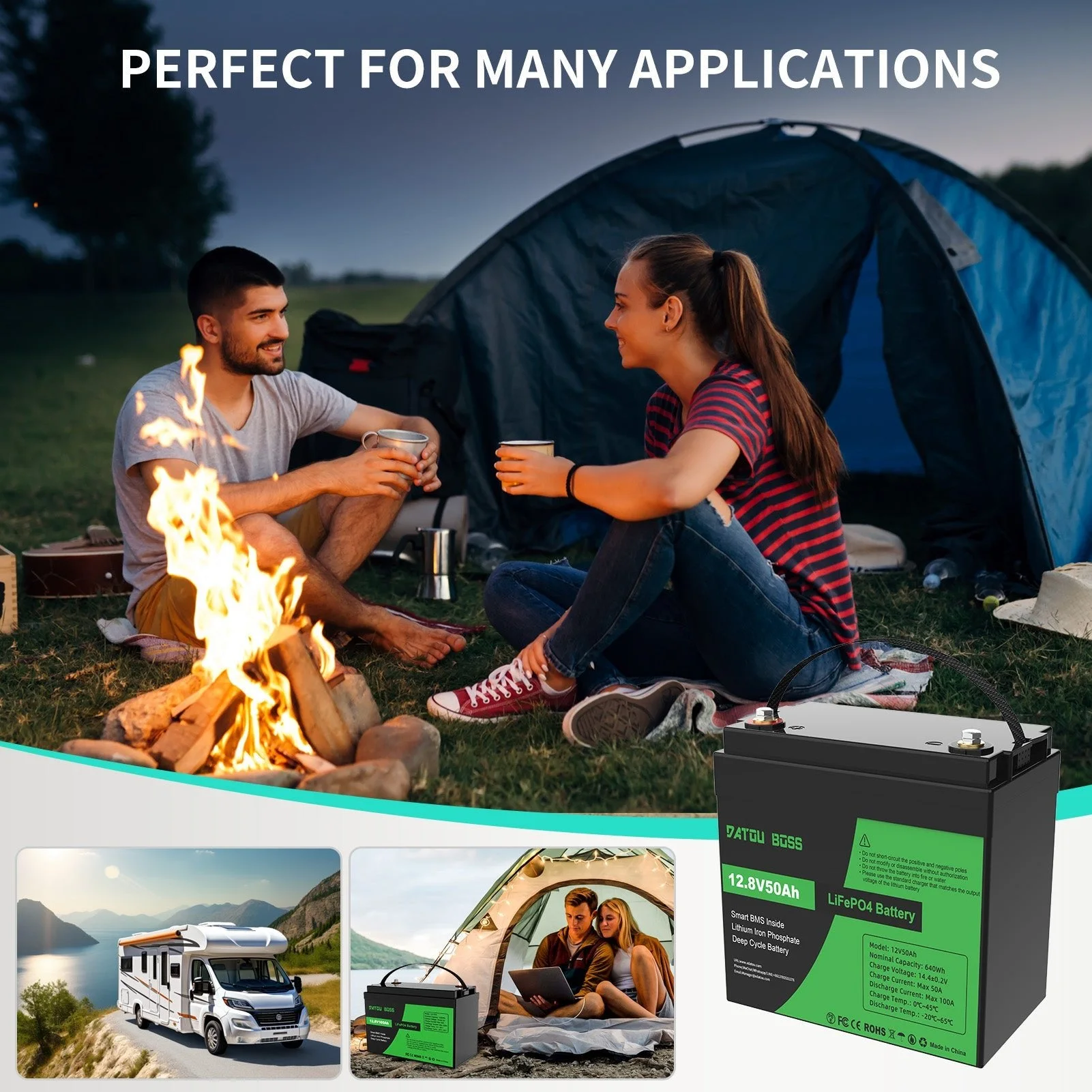 DATOUBOSS 12V 50Ah LiFePO4-Batterie mit 50A BMS Deep Cycle, Lithiumbatterie für Wohnmobil, Solar, Energiespeicherung zu Hause und eigenständiges Stromsystem — фото 8