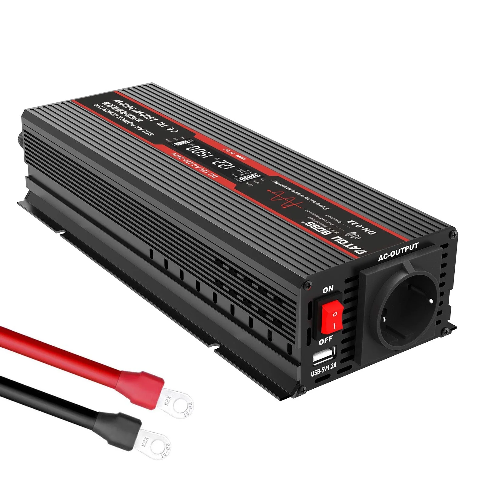 DATOUBOSS инвертор 1500 Вт 24 В DC – 230 В AC, чистая синусоида, пик 3000 Вт, розетка ЕС, USB, для грузовика и каравана