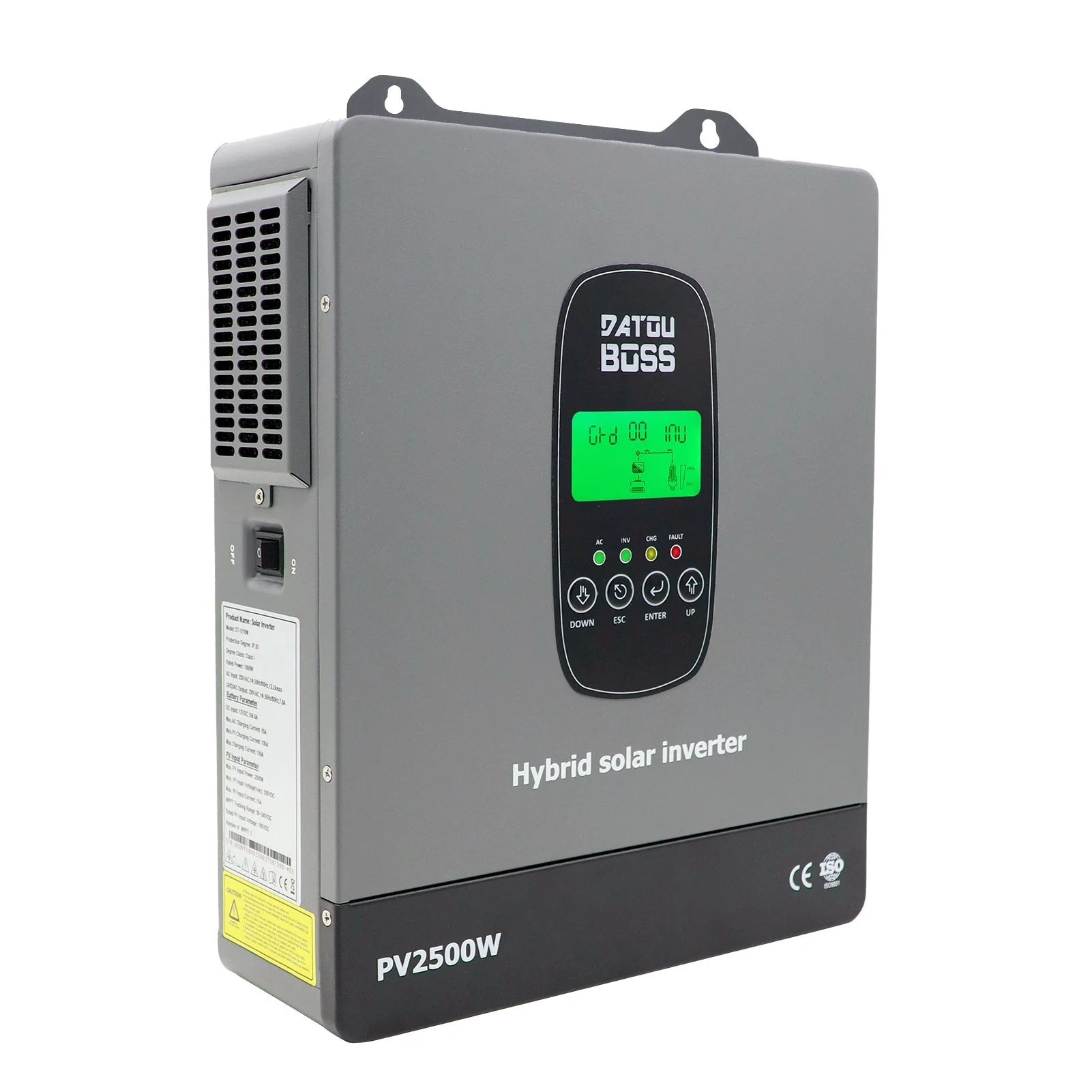 DATOUBOSS Hybrid-Wechselrichter, 1800 W, 12 V, reine Sinuswelle, MPPT 100 A, unterstützt BMS und batterielosen Betrieb (kompatibel mit WiFi 06)