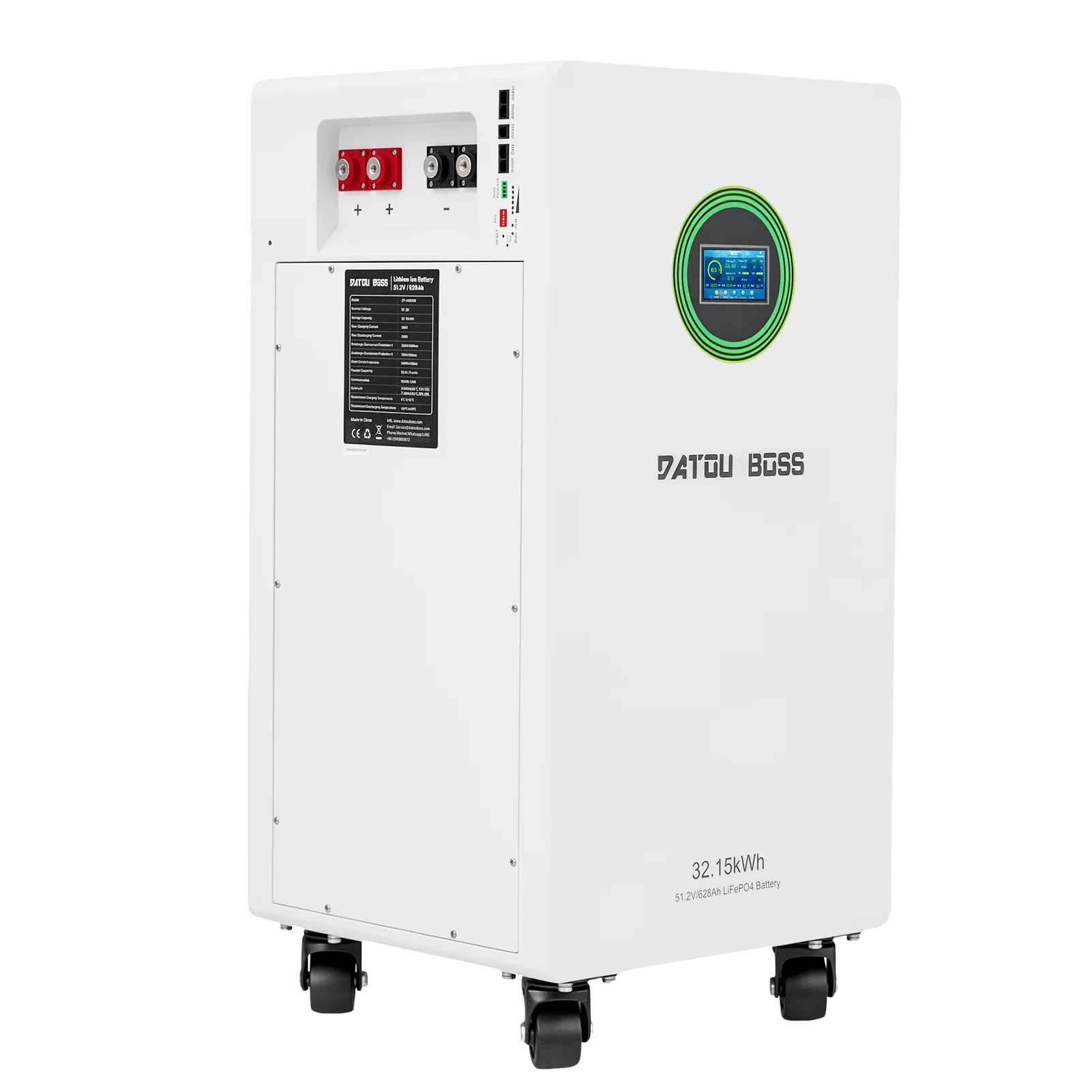 DATOUBOSS 48V 628Ah LiFePO4 батарея, 32kWh система накопления солнечной энергии из 300A BMS, металлический корпус с колесами для домашнего хранения энергии, солнечная батарея, RV & Резервное питание вне сети