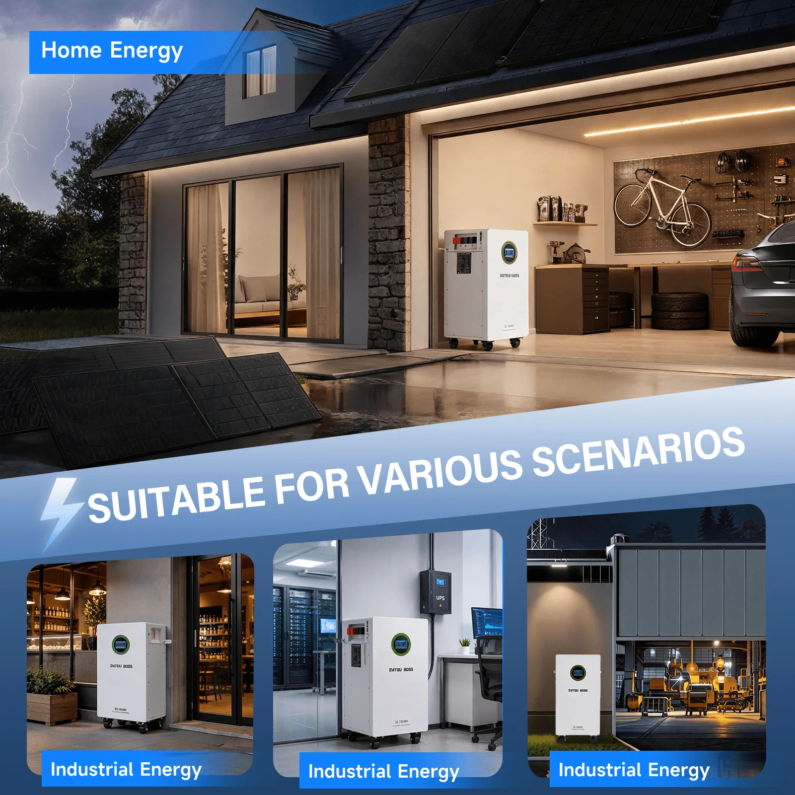 DATOUBOSS 48V 628Ah LiFePO4-Batterie 32kWh Solarenergiespeichersystem mit 300A BMS Metallgehäuse mit Rädern für die Energiespeicherung zu Hause, Solar-Wohnmobile und Off-Grid-Backup — фото 8