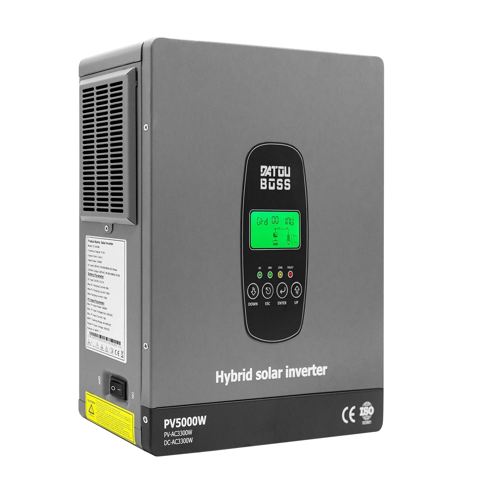 DATOUBOSS Hybrid-Wechselrichter, 3300 W, 24 V, reine Sinuswelle, MPPT 120 A, unterstützt BMS und batterielosen Betrieb (kompatibel mit WiFi 06)