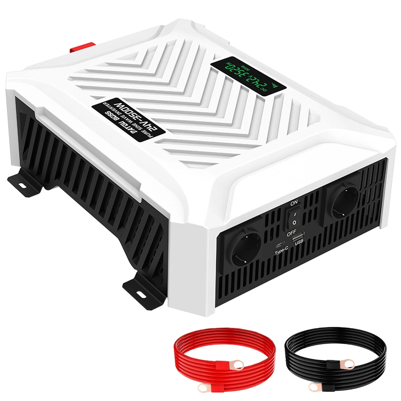 DATOUBOSS 3500 W reiner Sinuswellen-Wechselrichter, 24 V auf 230 V, Spitzenleistung 7000 W, LCD-Display, zwei EU-Stecker