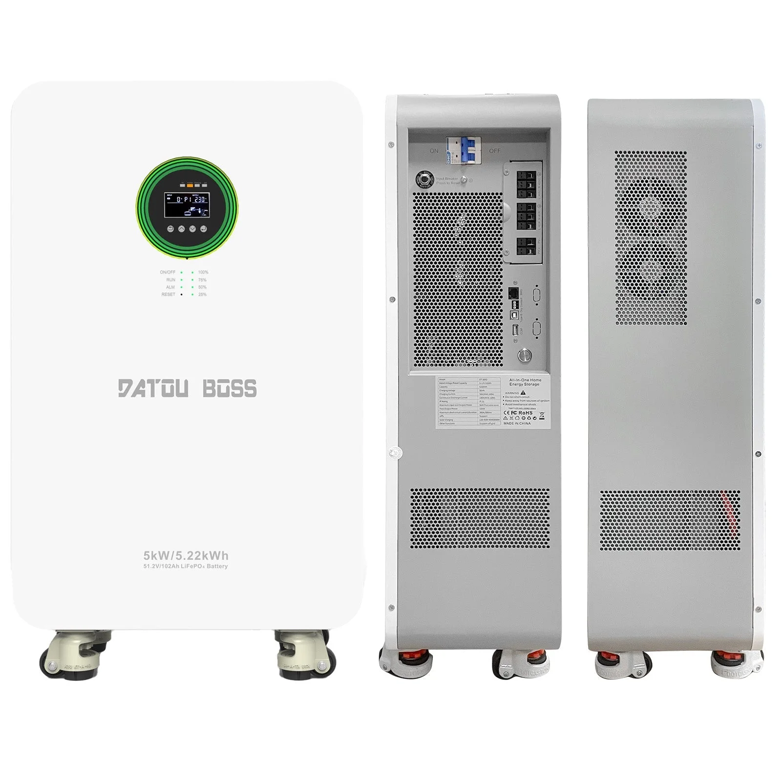 DATOUBOSS 48V 5000W Hybrid-Wechselrichter + 102Ah LiFePO4 tragbare Powerbank mit LCD-Display und Rädern — фото 2
