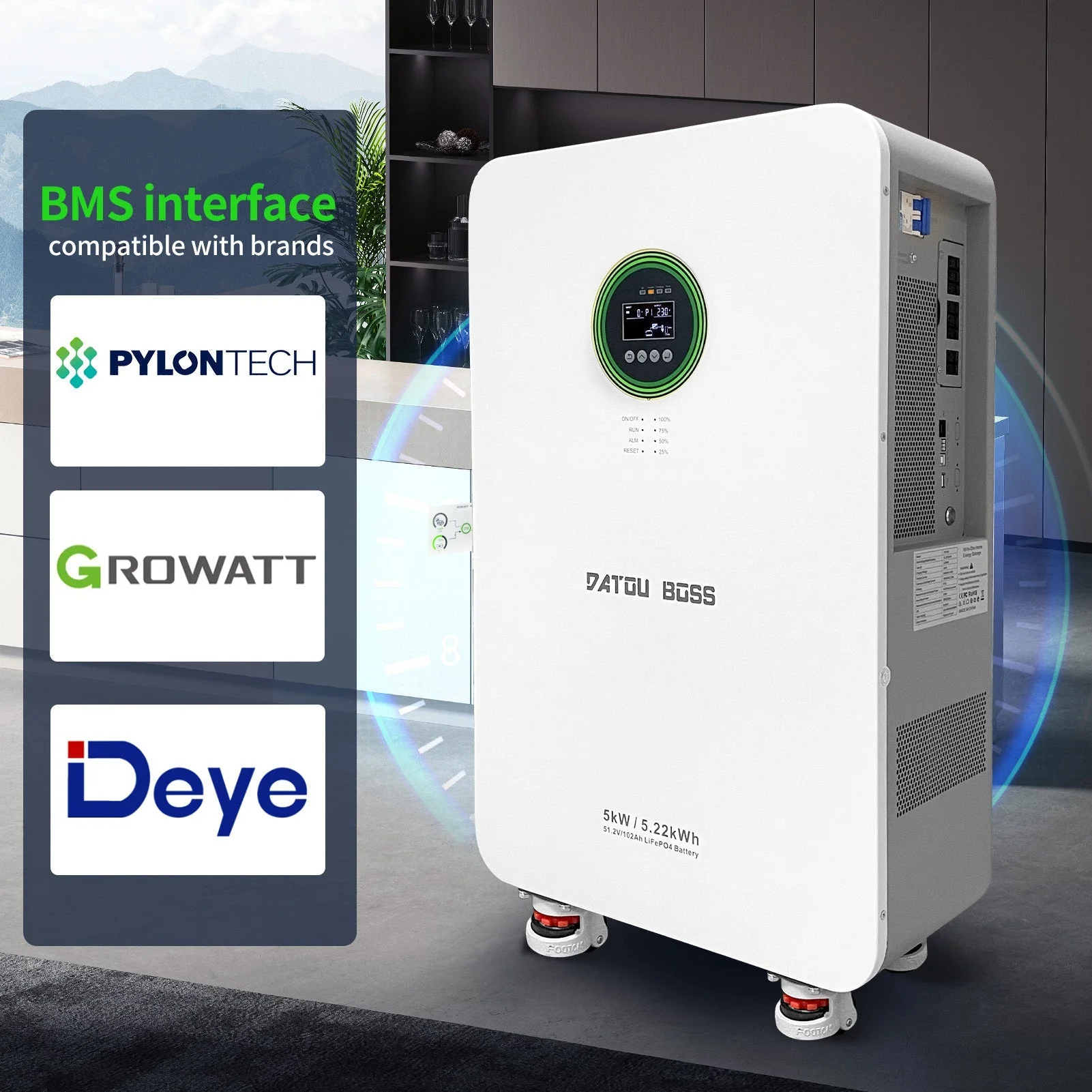 DATOUBOSS 48V 5000W Hybrid-Wechselrichter + 102Ah LiFePO4 tragbare Powerbank mit LCD-Display und Rädern — фото 7