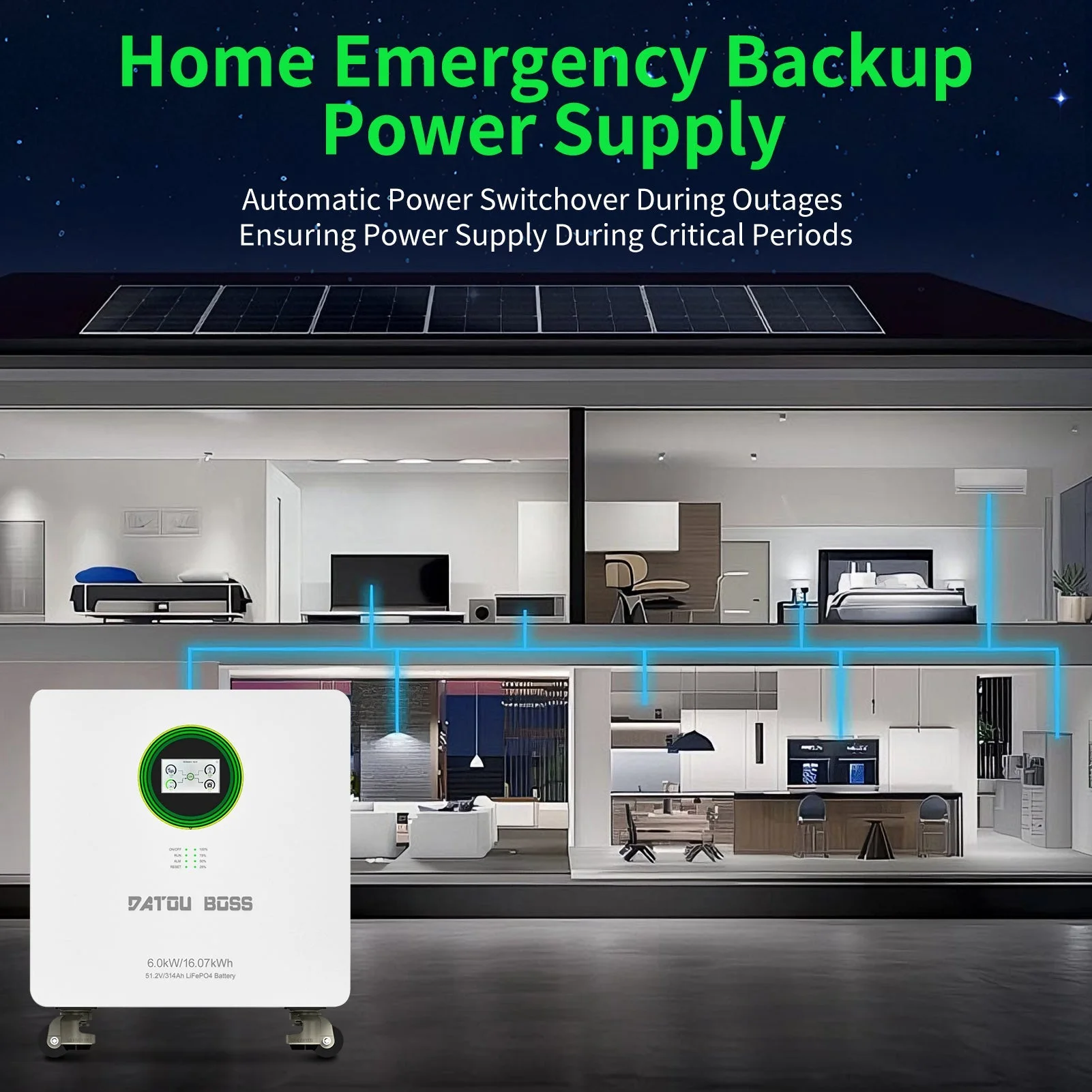 DATOUBOSS 48V 6000W Hybrid-Wechselrichter + 314Ah LiFePO4 tragbare Powerbank mit Touchscreen und Rädern — фото 6