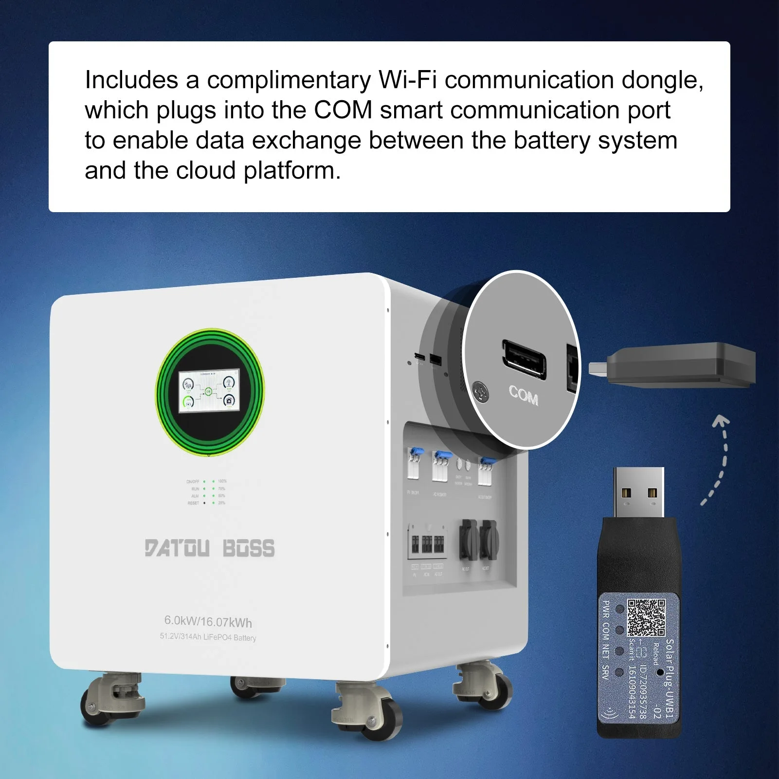DATOUBOSS 48V 6000W Hybrid-Wechselrichter + 314Ah LiFePO4 tragbare Powerbank mit Touchscreen und Rädern — фото 8