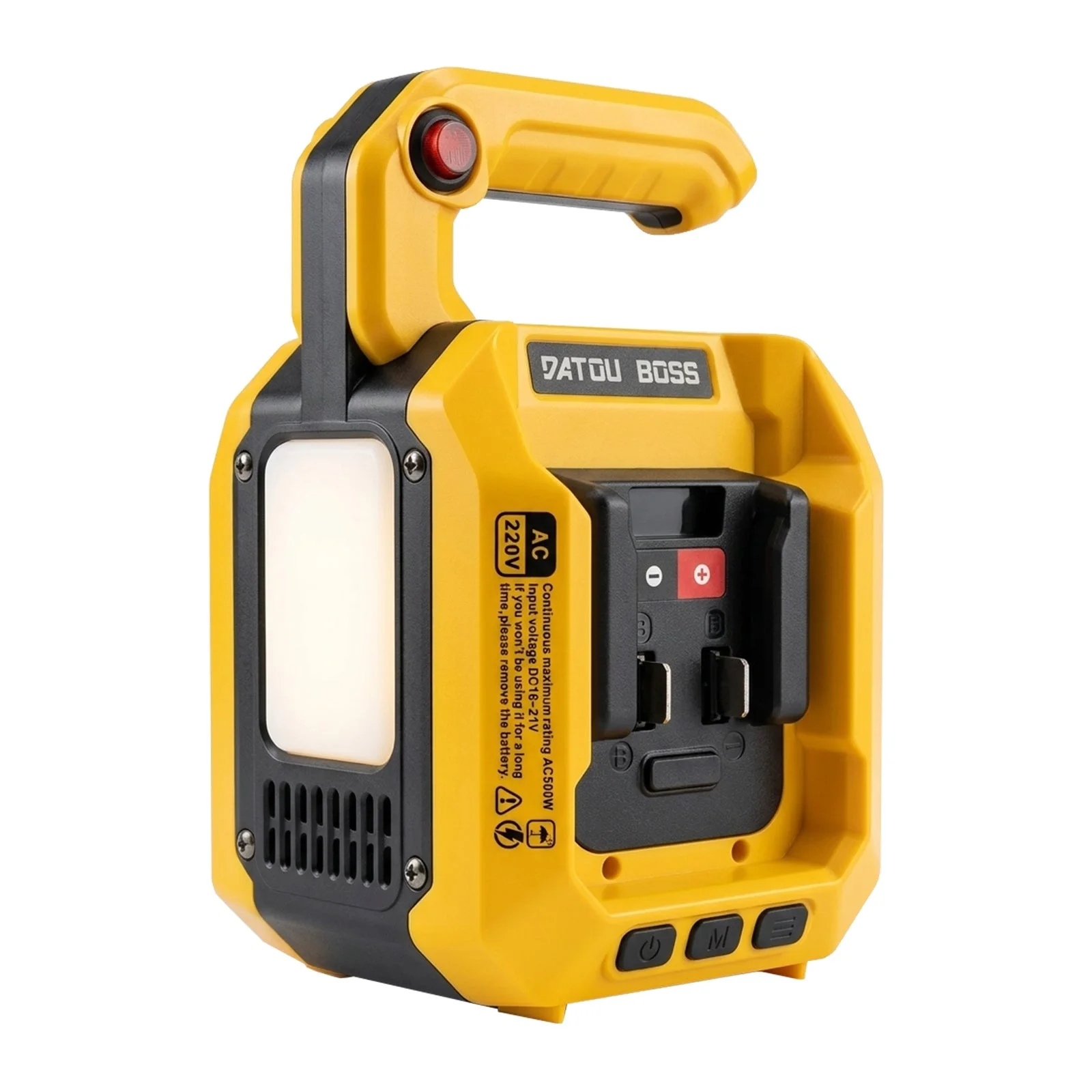 DATOUBOSS 500 Вт портативна зарядна станція з двома слотами під акумулятори DeWalt і Milwaukee, 2×USB-C 18 Вт, розетка 230 В, прожектор 500 лм — фото 2