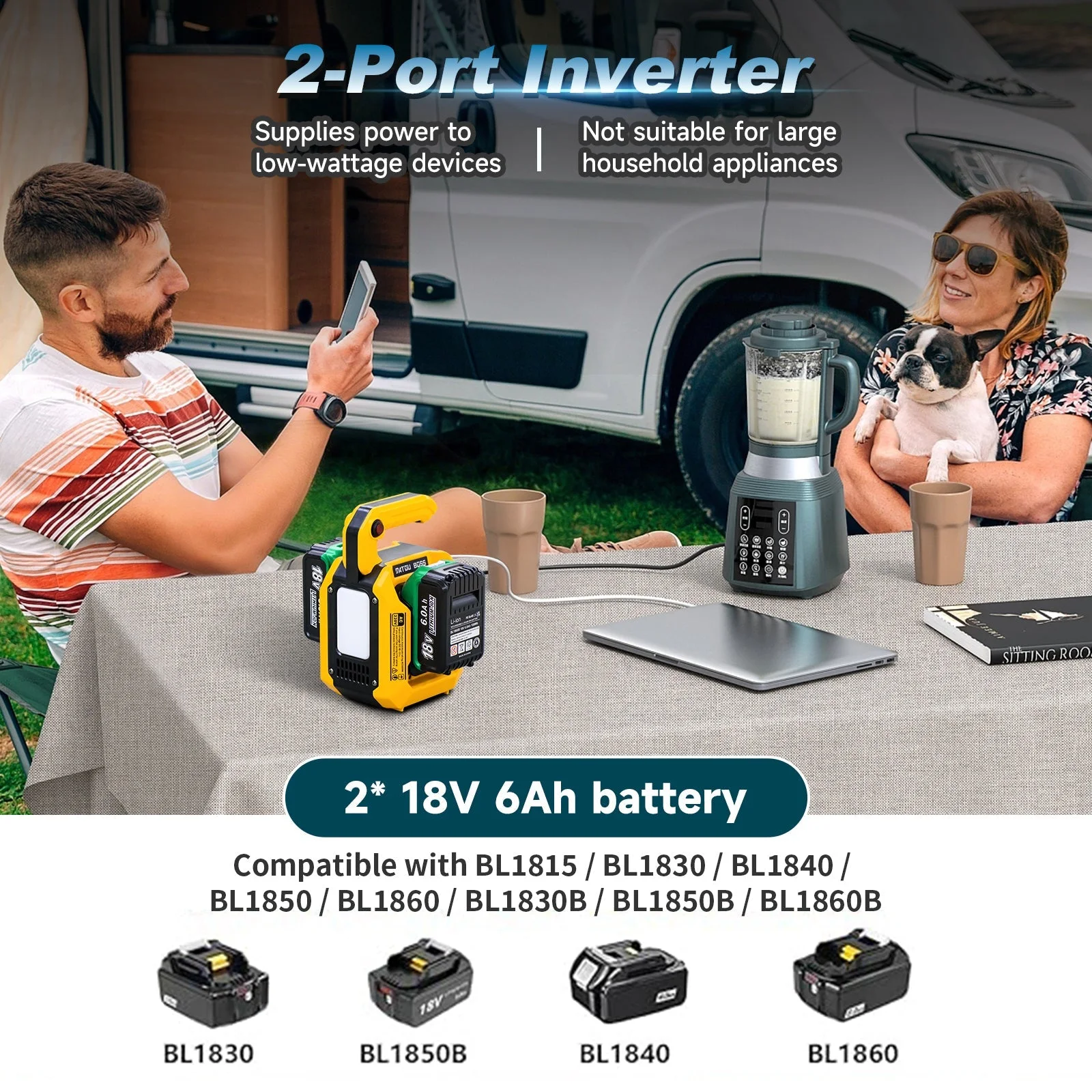 DATOUBOSS 500 Вт портативна зарядна станція з двома слотами під акумулятори DeWalt і Milwaukee, 2×USB-C 18 Вт, розетка 230 В, прожектор 500 лм — фото 6