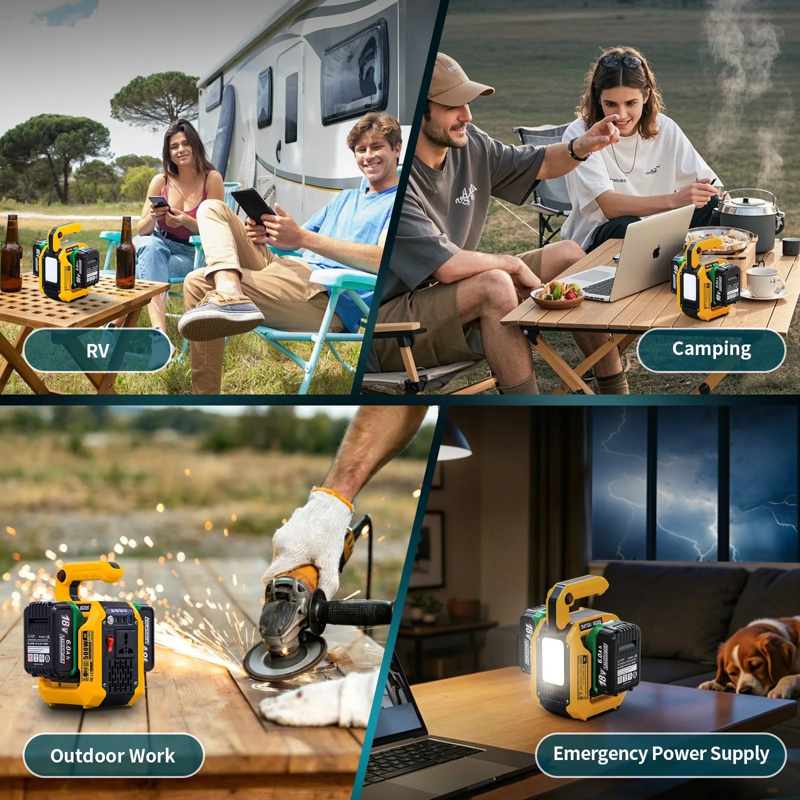 DATOUBOSS 500 Вт портативна зарядна станція з двома слотами під акумулятори DeWalt і Milwaukee, 2×USB-C 18 Вт, розетка 230 В, прожектор 500 лм — фото 8