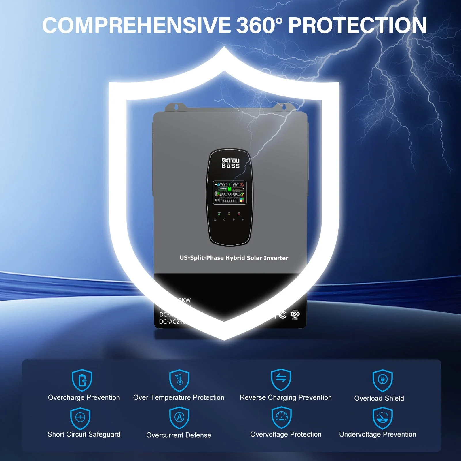 DATOUBOSS Solar-Hybrid-Wechselrichter, 6200 W, 48 V auf 230 V, MPPT, 120 A PV, 8500 W, batterielose Netzeinspeisung (kompatibel mit WiFi 04) — фото 4