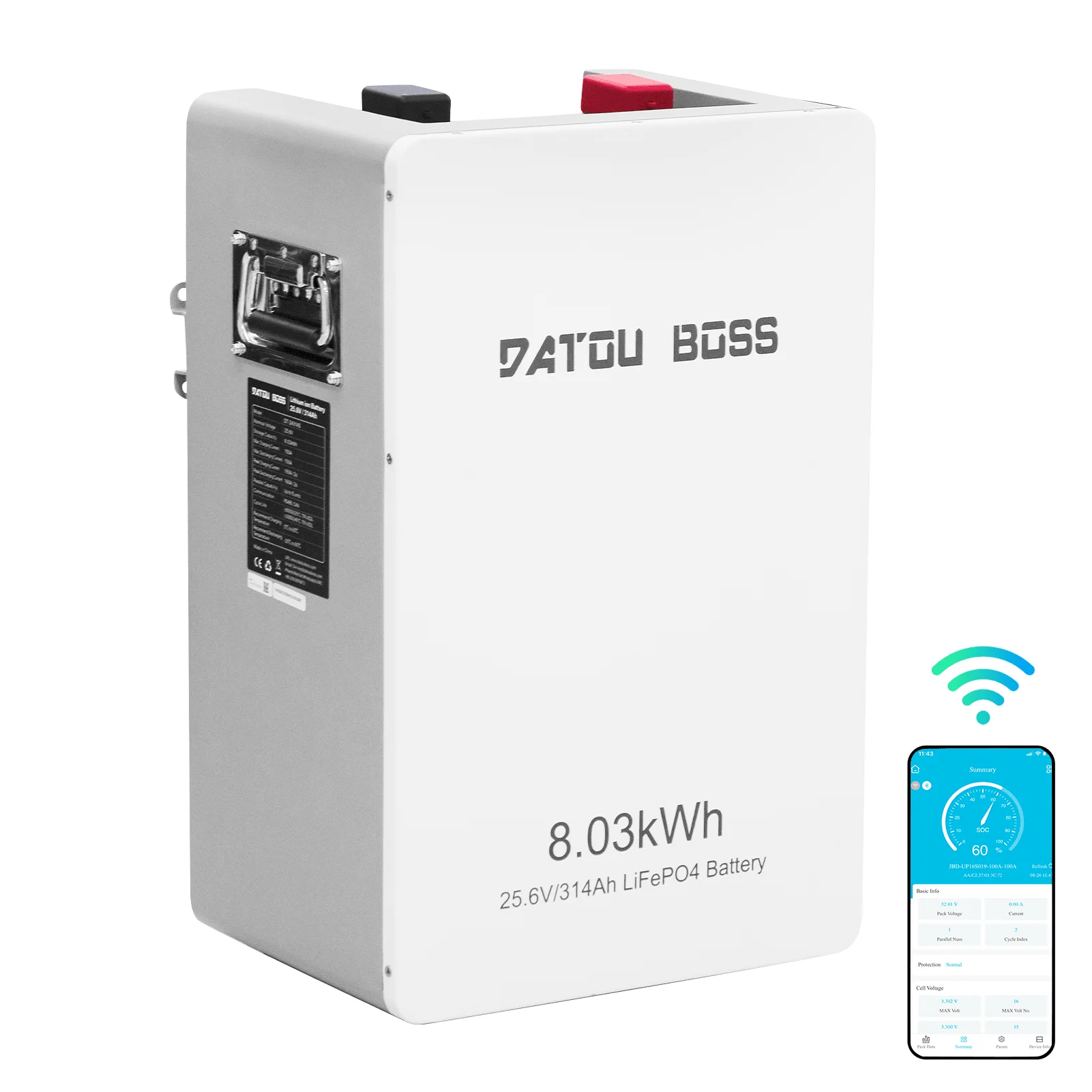 DATOUBOSS 24V 314Ah LiFePO4 батарея, 8kWh система накопления солнечной энергии из 150A BMS, металлический корпус для домашнего хранения энергии, солнечная батарея, RV & Резервное питание вне сети — фото 1