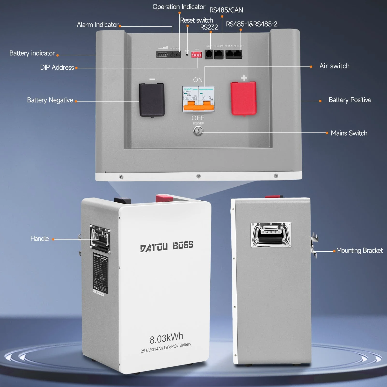 DATOUBOSS 24V 314Ah LiFePO4 батарея, 8kWh система накопления солнечной энергии из 150A BMS, металлический корпус для домашнего хранения энергии, солнечная батарея, RV & Резервное питание вне сети — фото 2