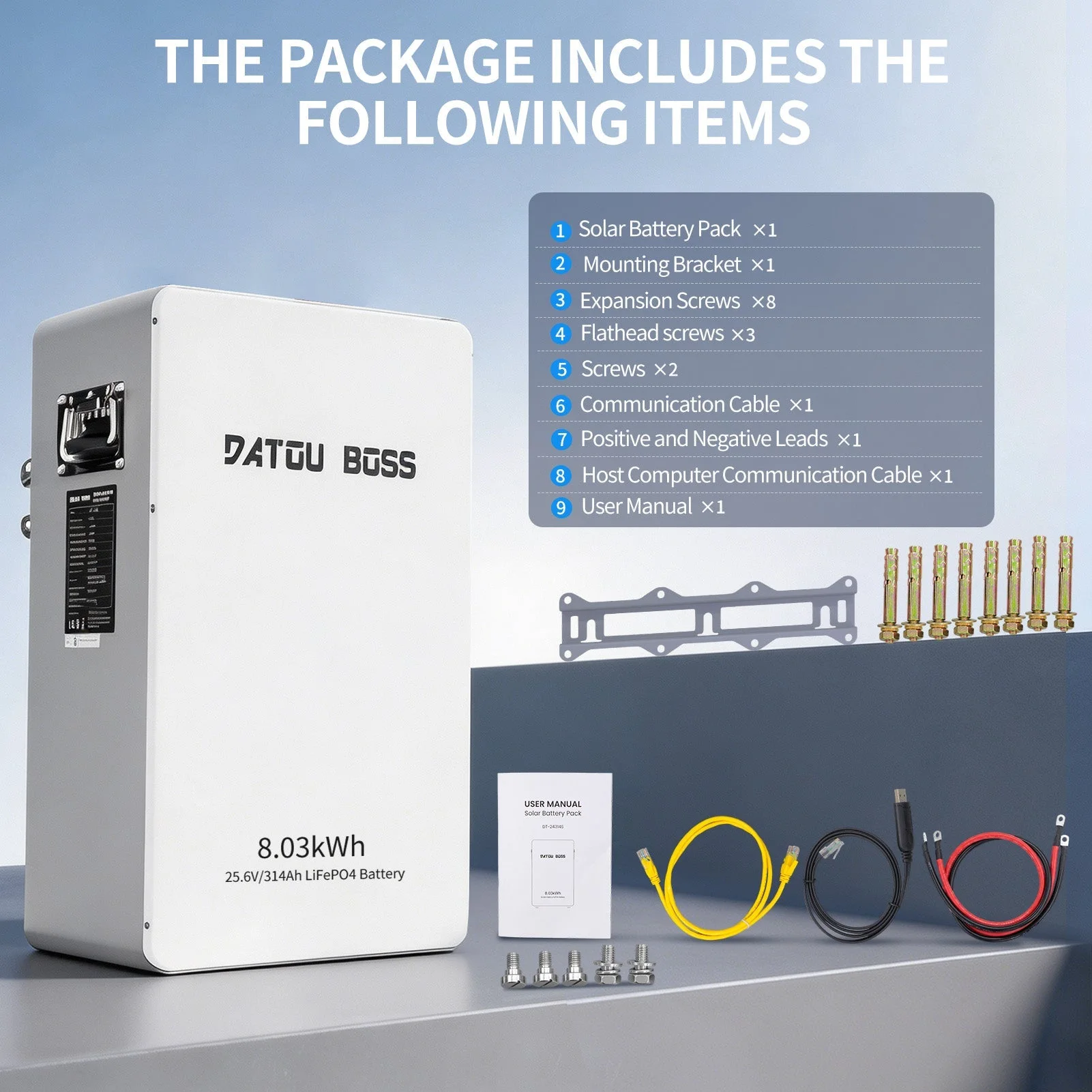 DATOUBOSS 24V 314Ah LiFePO4 батарея, 8kWh система накопления солнечной энергии из 150A BMS, металлический корпус для домашнего хранения энергии, солнечная батарея, RV & Резервное питание вне сети — фото 4