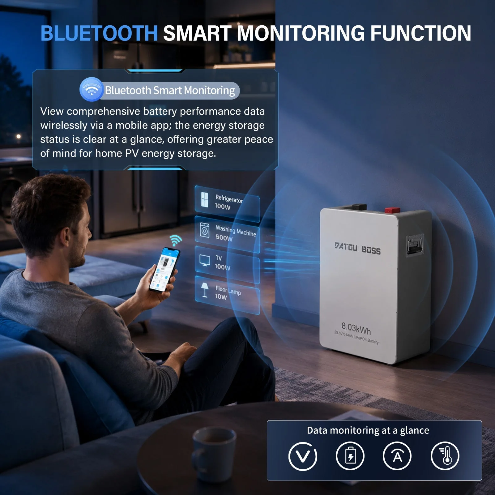 DATOUBOSS 24V 314Ah LiFePO4 батарея, 8kWh система накопления солнечной энергии из 150A BMS, металлический корпус для домашнего хранения энергии, солнечная батарея, RV & Резервное питание вне сети — фото 6