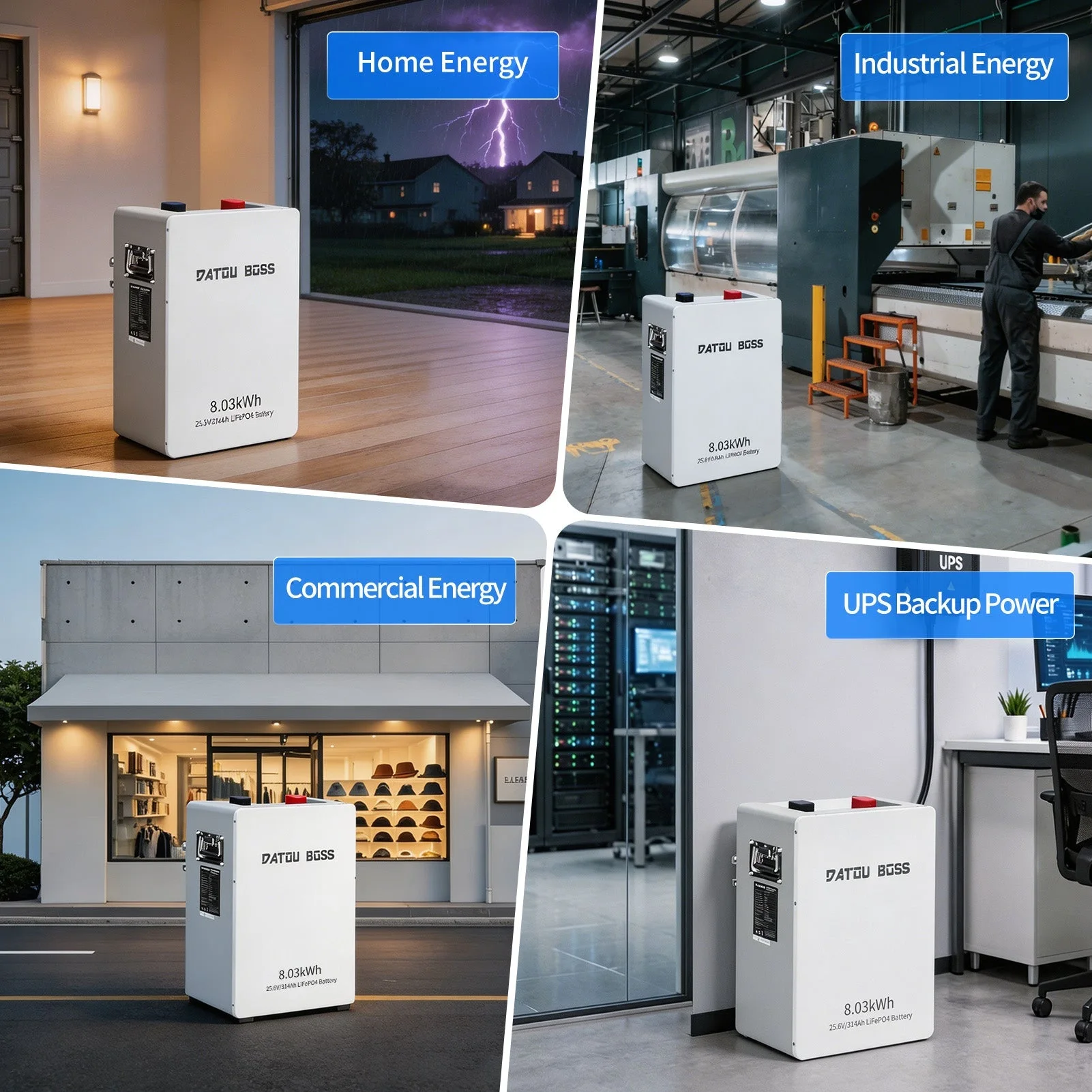 DATOUBOSS 24V 314Ah LiFePO4 батарея, 8kWh система накопления солнечной энергии из 150A BMS, металлический корпус для домашнего хранения энергии, солнечная батарея, RV & Резервное питание вне сети — фото 7