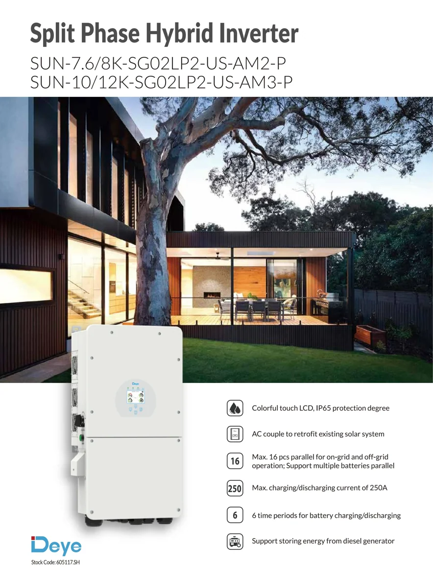 Deye SUN-12K-SG02LP2-US-AM3-P Hybrid-Wechselrichter 12 kW Split-Phase 48 V — фото 3