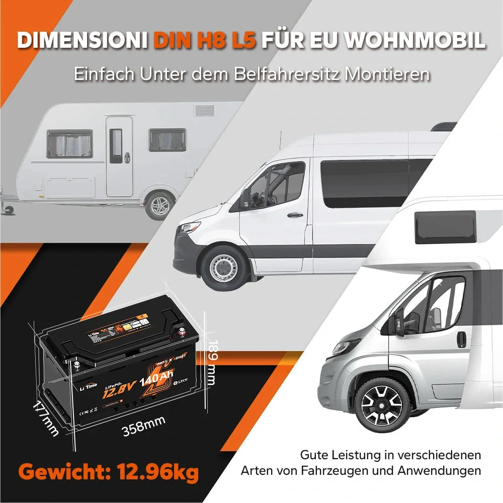 LiTime 0% VAT 12V 140Ah Deep Cycle H190 Lithium Battery with Bluetooth - Motorhome Seat DIN H8 L5 — фото 6