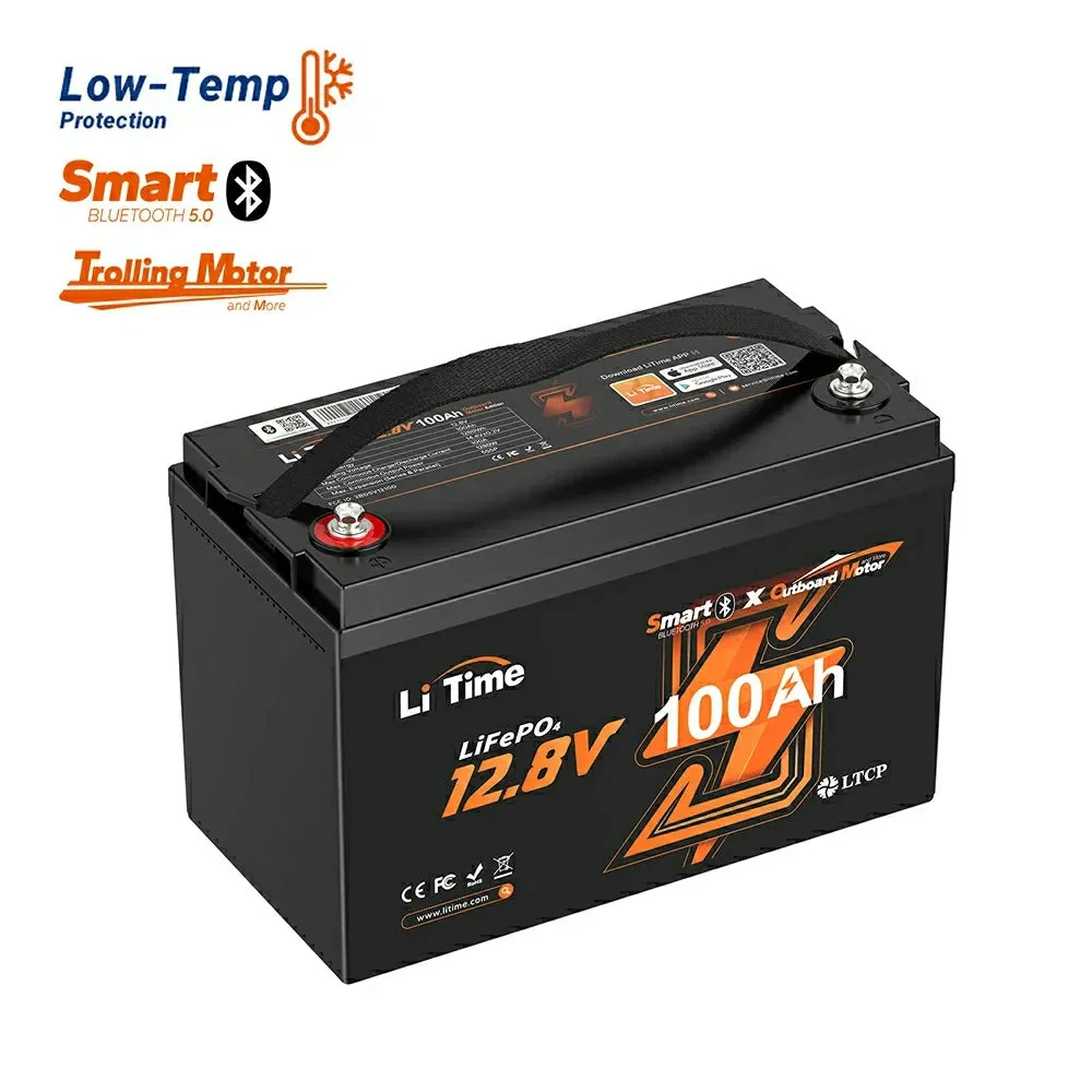 LiTime 12V 100Ah Smart LiFePO4-Schiffsbatterie für elektrischen Außenbordmotor