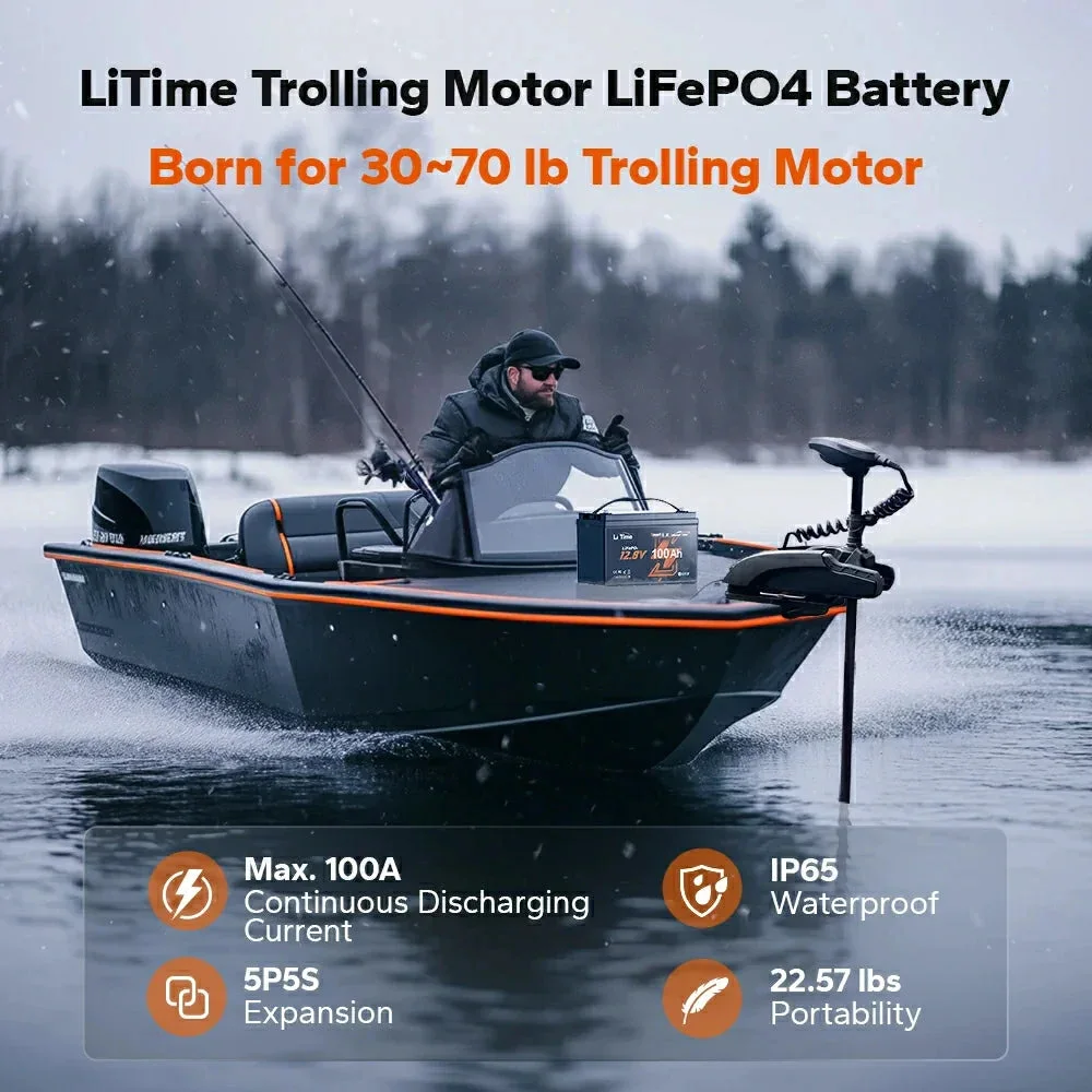 LiTime 12V 100Ah Smart LiFePO4-Schiffsbatterie für elektrischen Außenbordmotor — фото 4